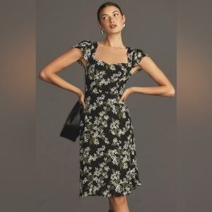 Reformation Anthropologie Rosi in Aroma Black and White Floral Midi Dress Size 6